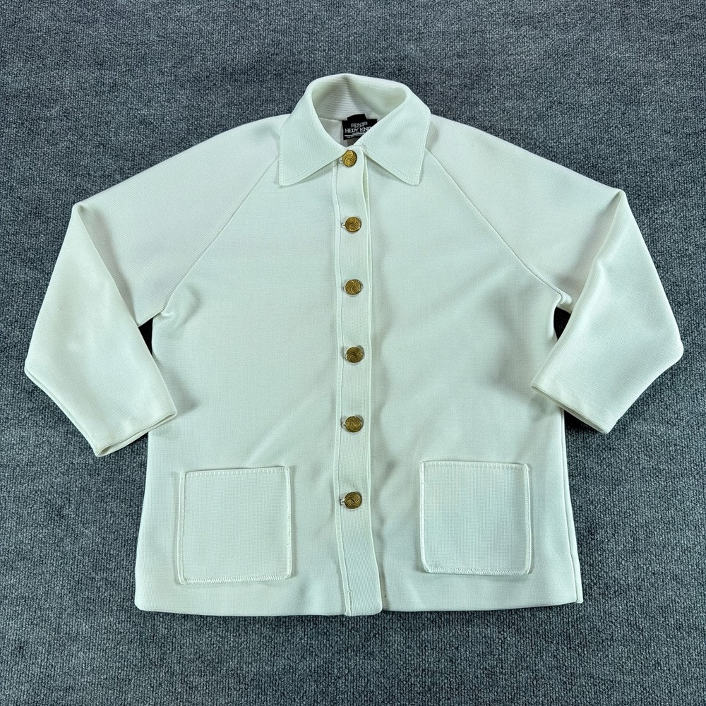 Vintage‎ Hedy Knits of California Cream Button Up Cardigan Gold Buttons Size XL